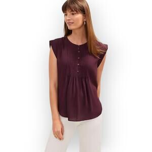 Large NEW AnnTaylor Pintucked CapSleeve Top Blouse PlumRose Business Casual